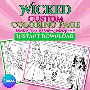 Personalized Wicked Coloring Page, Wicked Custom Birthday Activity, Digital Download Canva Template Colour Sheet, Party Favor Gift for Kids