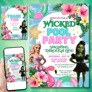 Wicked Pool Party Invitation: Birthday, End of School Summer Celebration Invite, Thank You Card Bundle (Instant Digital Download)
