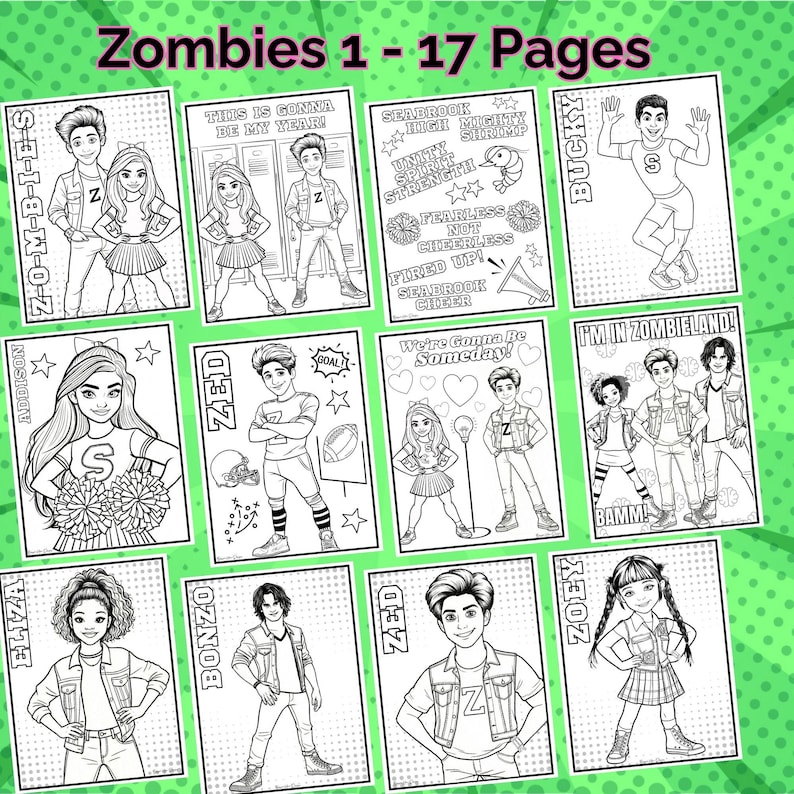 Disney Zombies 1,2,3,4 Coloring Pages Zombies Printable Color Book 82