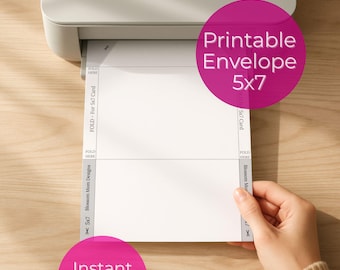 Sobre imprimible para tarjeta e invitación de 5x7 pulgadas, para papel tamaño carta estadounidense de 8.5x11 pulgadas. PDF digital (descarga instantánea). Plantilla de sobre para tarjeta A7.