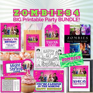 Zombies Party Supply Kit, Zombies Printable Decorations,  Zombies  4 Birthday Party Invitation BUNDLE, Editable in Canva (Digital Download)