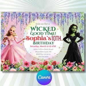 Wicked Birthday Invite, Wicked Good Time Birthday Party Invitation For Kids, Editable Instant Digital Download Custom Canva Printable 7x5