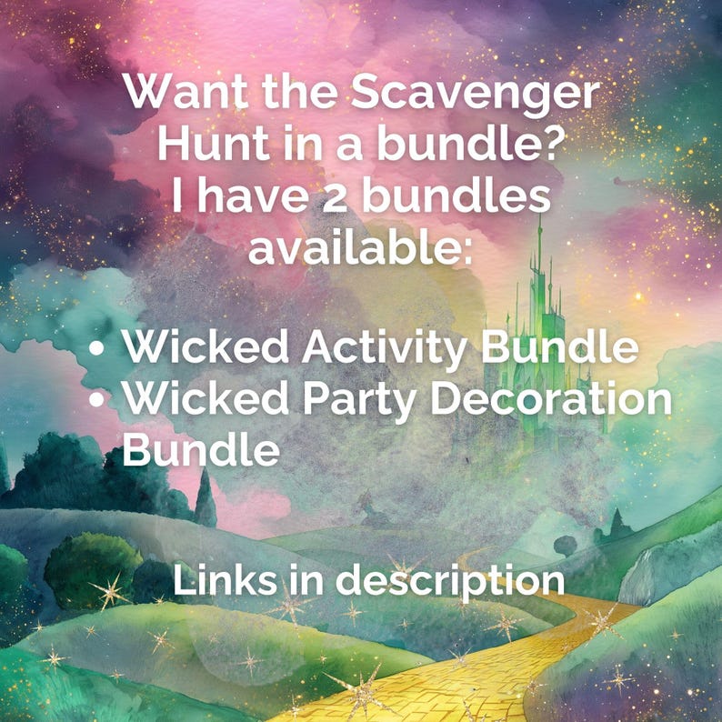 Wicked Scavenger Hunt-tema födelsedagsaktivitet, Oz Treasure Hunt utskrivbart partyspel inomhus utomhusspel för barn anpassat direktnedladdning bild 12