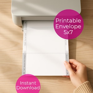 Printable Envelope Template for 5x7 Card, US Letter PDF (Instant Download) A7 Card Envelope Template For Invites & Cards