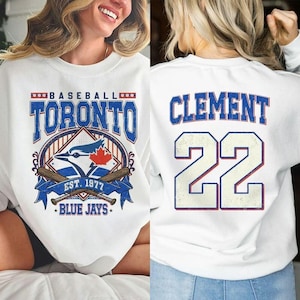 Camiseta de béisbol vintage personalizada de los Toronto Blue Jays, nombre y número personalizados, camiseta deportiva retro unisex, regalo para aficionados Ernie Clement #22