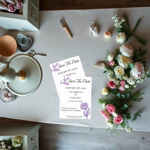 Lila Save the Date Invite Hochzeitseinladungen, Postkarte Personalisieren Sie kundengerechte Namen, Datum u. Lage, einfaches elegantes Design, Massenveranstaltung