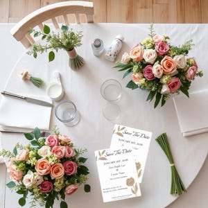 Beige Sparen Sie das Datum einladen Hochzeitseinladungen, Postkarte Personalisieren Sie kundengerechte Namen, Datum u. Lage, einfaches elegantes Design, Massenveranstaltungen