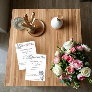 Blau Sparen Sie das Datum einladen Hochzeitseinladungen, Postkarte Personalisieren Sie kundengerechte Namen, Datum u. Lage, einfaches elegantes Design, Massenveranstaltungen