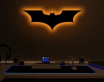 Bat Led Wall Light Decor Display Shelf | Funko Pop Sign Unit | Super Hero Comics Game Room Decor