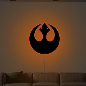 Galactic Rebellion LED Wall Light | RGB Wooden Emblem Sign with Remote | Handmade Sci-Fi Decor for Game Room or Home