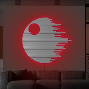 Deathstar Display Shelf Star Fights LED Light Handmade Wooden Home Decor Gift House And Living Funko Pop Shelving Wall Art