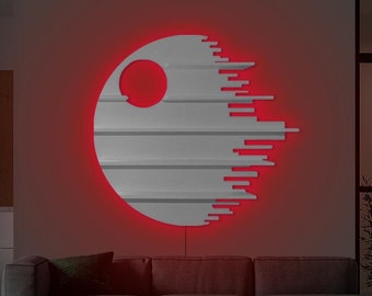 Deathstar Displayplank Star Fights LED-licht Handgemaakte houten woondecoratie Cadeau Huis en woonkamer Funko Pop Rekken Muurkunst