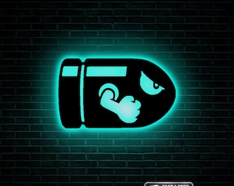 Retro Bullet Wall Light Sign | RGB LED Game Room Decor | Handmade Ambient Display Lamp