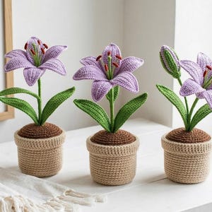 Wzór na szydełkowy kwiat lilii, wzór na szydełkową roślinę doniczkową, wzór na kwiat amigurumi w formacie PDF, szydełkowy prezent na Dzień Matki, realistyczna szydełkowa lilia