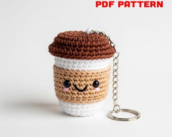 Coffee Keychain Crochet, Simple Beginners Mini Amigurumi Cup, Crochet Easy Kids Ornament Toy Pattern