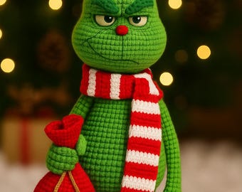 Schema amigurumi del Grinch di Natale all'uncinetto, tutorial PDF per bambola all'uncinetto, regalo di Natale fai da te del Grinch di peluche (schema PDF, non prodotto fisico)