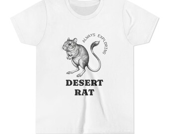 Desert Rat Youth Tee | Illustrated Kangaroo Rat, 'Always Exploring' Graphic