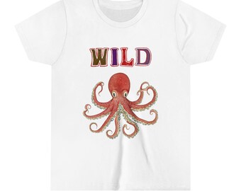 Wild Octopus Youth Short Sleeve Tee, Sea Animals Kids Nature Shirt, Ocean Tide-Pooling T-Shirt