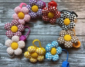 Flower Straw Topper Checkered Cup Accessories Checker Cup Straw Topper Straw Cover 40 oz Cup Tumbler Accessories Straw Cap You choose