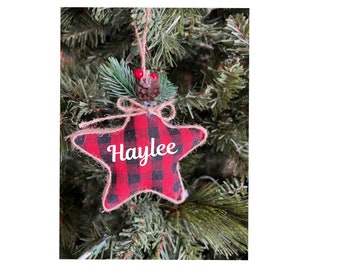 Custom Buffalo Plaid Christmas Ornaments, Personalized, Farmhouse, Modern, Buffalo check, Farmhouse Christmas, red/white/black