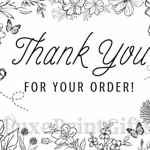 Vielen Dank für Ihre Bestellung - Blumenmuster druckbare Thermoetikettendrucker Versandaufkleber für Small Business Produkte, schwarz, weiß 4x6"
