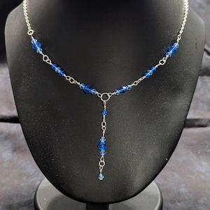 Silver Blue Crystal Lariat Necklace