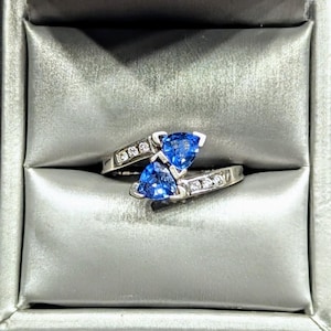 14k White Gold Trillion Cut Tanzanite Bypass Ring