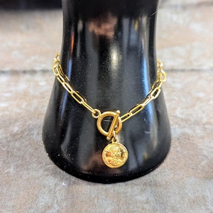 Yellow Gold Plated Paperclip Bracelet with Charm