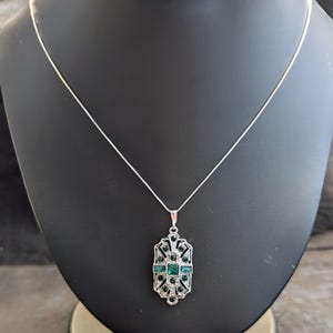 White Gold Plated Emerald Pendant Necklace