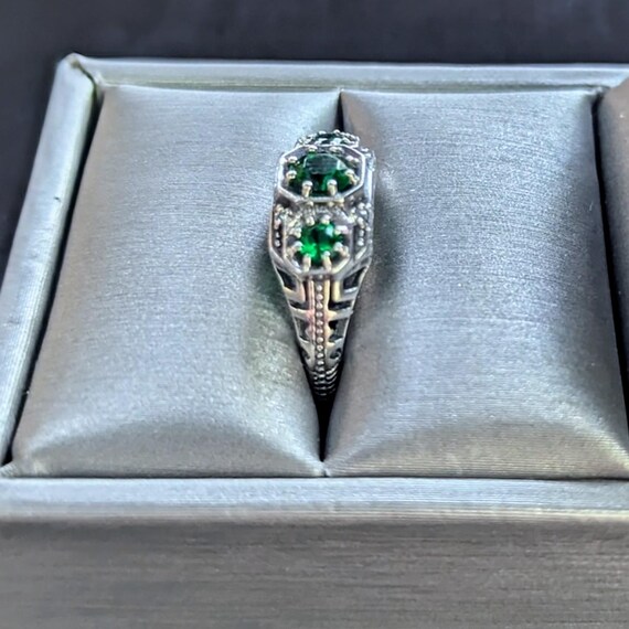 Sterling Silver Emerald 3-Stone Ring - image 3