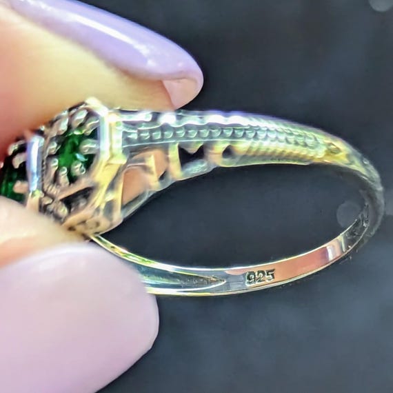 Sterling Silver Emerald 3-Stone Ring - image 5