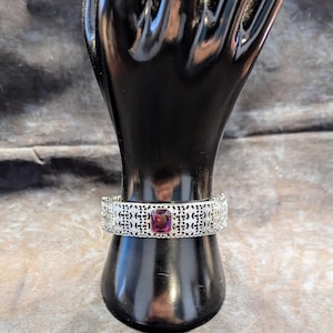 Vintage Rhodium Plated Silver Amethyst Bangle Bracelet