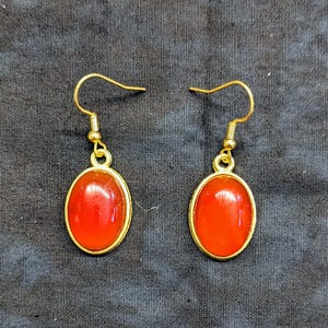 Yellow Gold Plated Red Carnelian Earrings