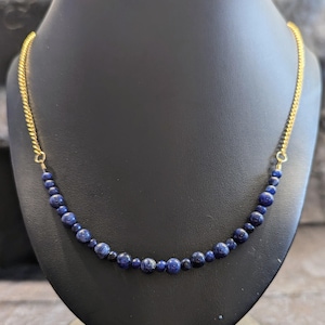 Yellow Gold Plated Beaded Lapis Lazuli Necklace