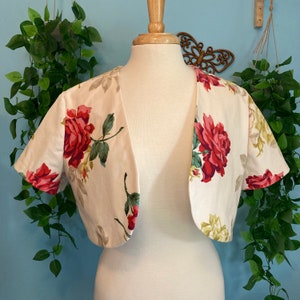 Upcycled Rose Print Bolero Jacket Sz L