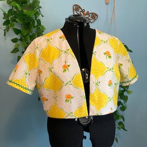 Vintage 60’s Yellow Rose Print Cropped Jacket Sz 3XL