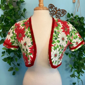 Upcycled 50’s Christmas Tablecloth Bolero Jacket Sz S