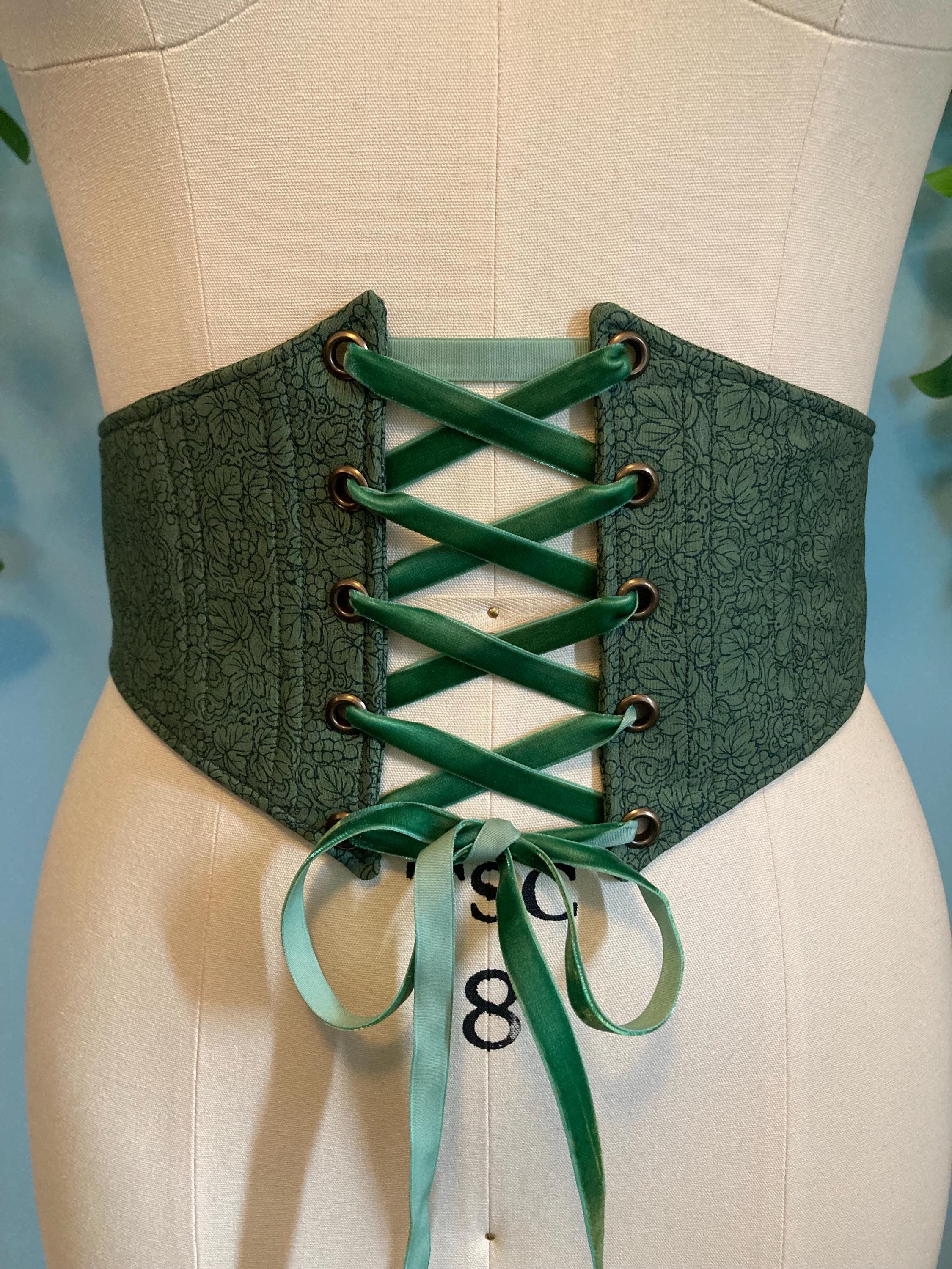 Women\'s Forest Green Floral Lace Up Boned Underbust Darkness Corset Waist Belts Green Corset Belt - Etsy main image 4