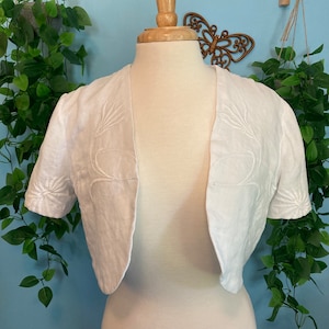 Upcycled Embroidered White Bolero Jacket Sz M