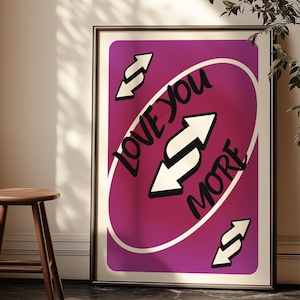 Stampa Love You More, poster retrò di carte da gioco, arte murale alla moda, arte murale estetica per appartamenti, regalo femminile per San Valentino, regalo per giocatori