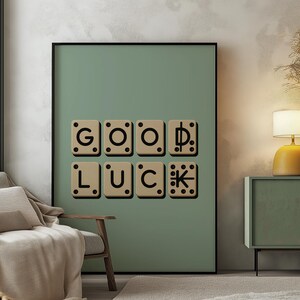 Arte mural con tipografía retro, impresión de buena suerte, letras de dominó, póster vintage, impresión digital motivacional, decoración moderna para el hogar.