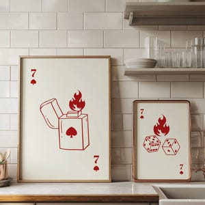 777 Lucky Wall Art, pôster de cassino, decoração de jogos de azar, impressão de cartas de baralho vintage, arte de Las Vegas, Lucky Seven, impressão de sala de jogos, estética vermelha