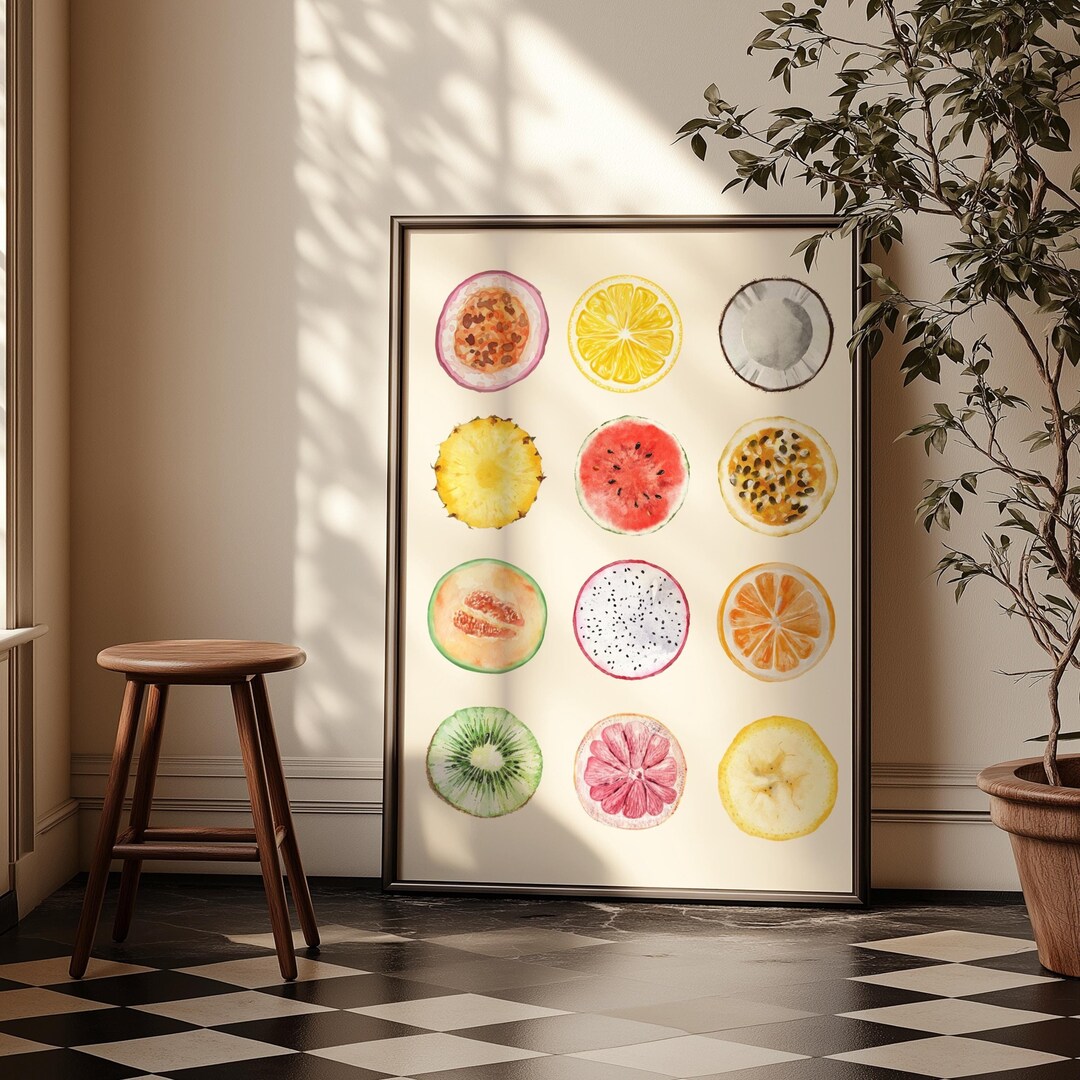 Minimalist Fruits Print, Digital Fruit Decor, Trendy Fruit Poster,retro ...