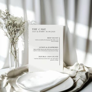 Hochzeitstorte Menü Vorlage | Druckbare Black & White Kuchen Menü Vorlage | Bearbeitbare Canva Download | 13x18 cm | IO-002