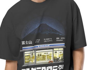 Camiseta extragrande Shiba Inu Conbini Mt Fuji, camiseta harajuku de ropa urbana japonesa, regalo para amantes de los perros kawaii, regalo para fanáticos del anime japonés, camiseta unisex
