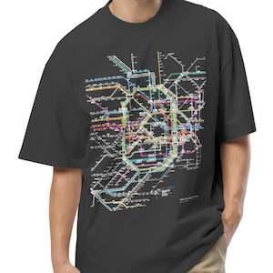 Camiseta gráfica unisex con mapa de trenes de Tokio, estilo japonés vintage y extragrande, corte holgado, regalo único para él y para ella.