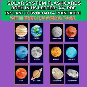 Solar System Flashcards: Planet Learning Cards + Coloring Page (Digital Download)