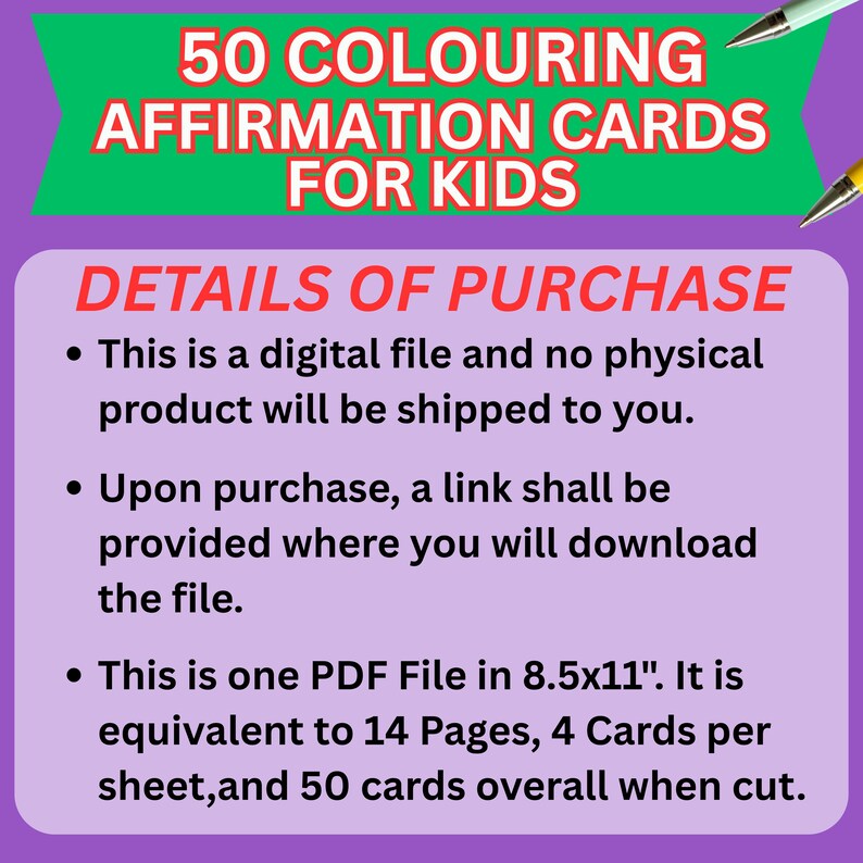 50 Kids Affirmation Cards Printable, Coloring Positive Cards for Kids ...