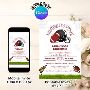 Football Invitation Editable in Canva Birthday Invite Football Lover Sports Football Birthday Card Template Basketball Birthday
