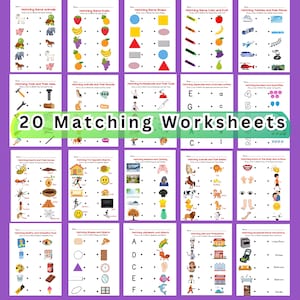 Preschool Matching Worksheet: 20 Kids Activity Pages (Printable)